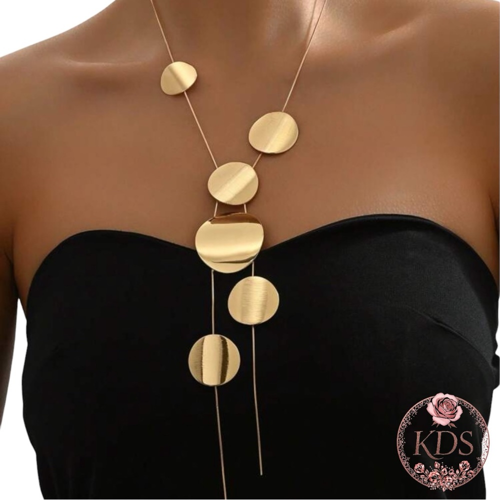 Elegant Gold Disc Lariat Necklace - Women's Fashion Jewelry